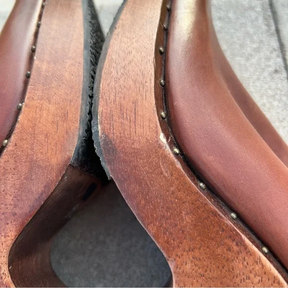 MIA Wooden Leather Studded Platform Heel Mule Clog Shoes Brown 10 - Picture 9 of 16